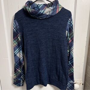 Plaid Sleeve Navy Sweater